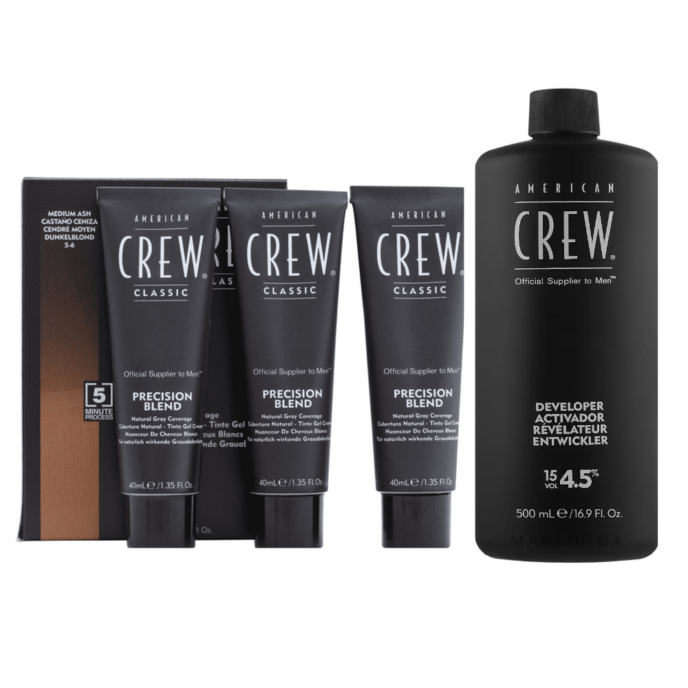 American Crew Precision Blend Hair Color 5-6 Medium Ash- 3x40ml with Developer 15VOL - Bundle