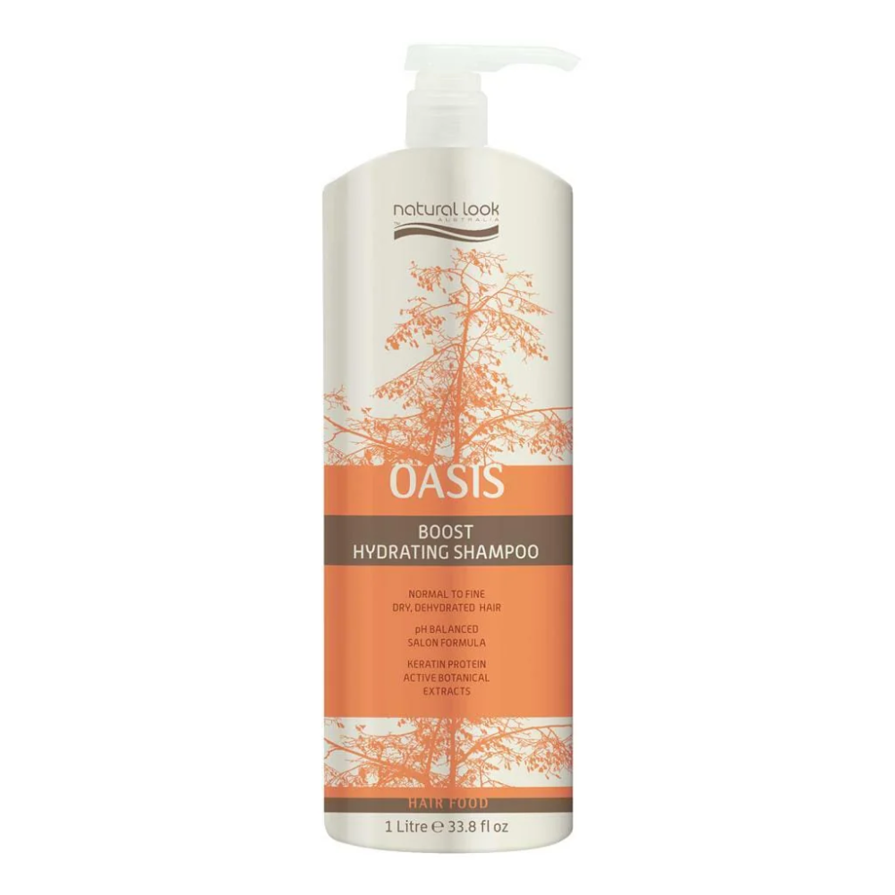 Oasis Boost Hydrating Shampoo bottle on a white background
