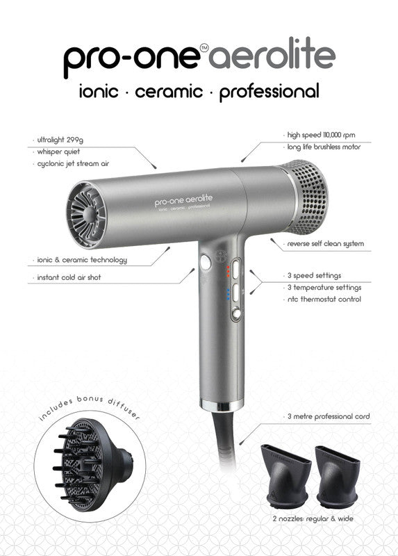 Pro-One Aerolite Hairdryer - TITANIUM | Barber Outlet