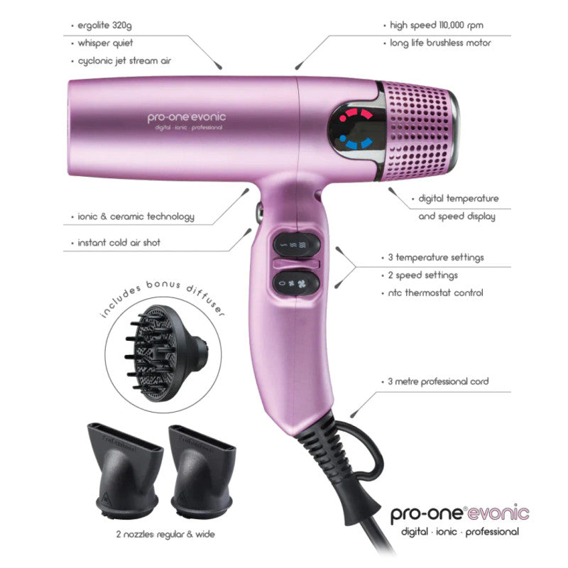 Pro-One EVONIC Hairdryer - PINK | Barber Outlet