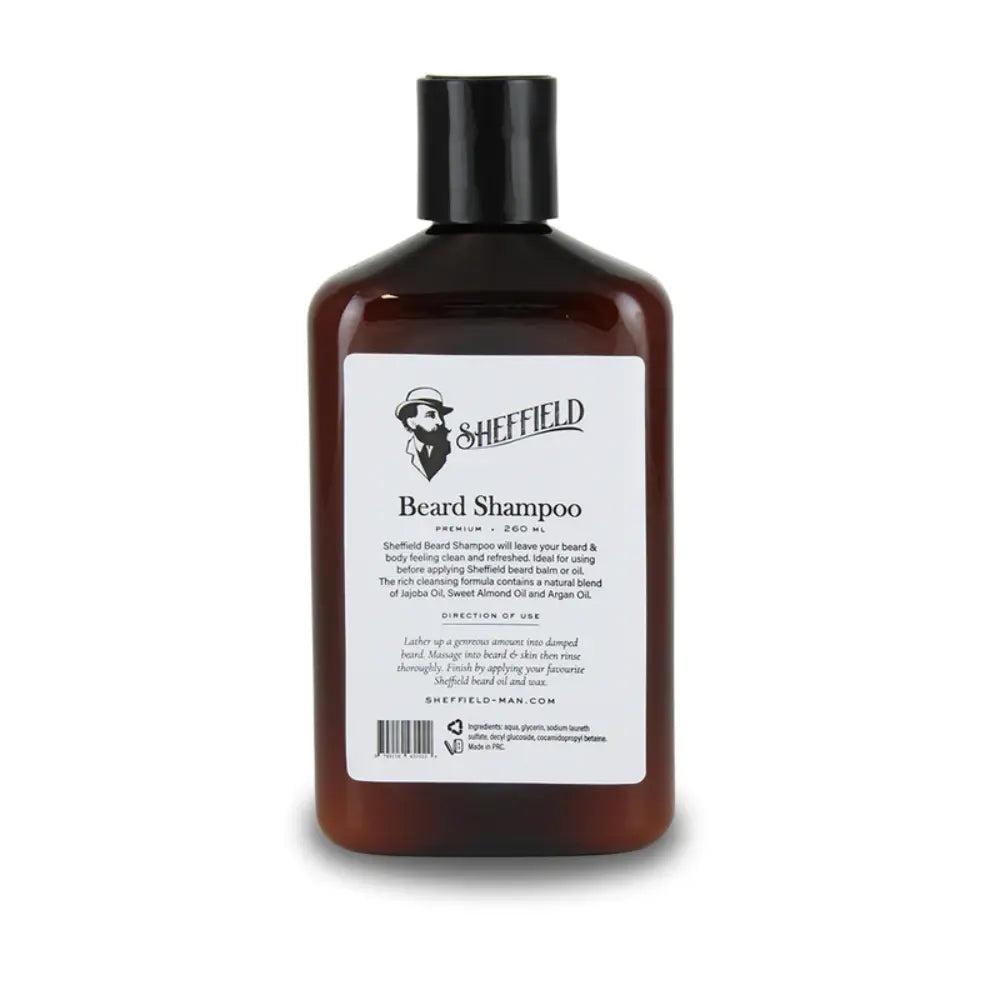 Sheffield beard shampoo bottle on a white background
