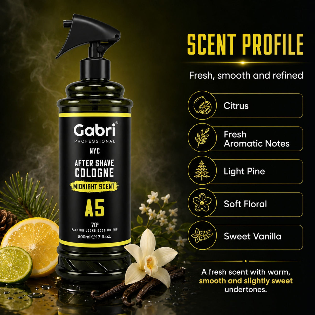 Gabri Professional - A5 After Shave Cologne Midnight Scent 500ml