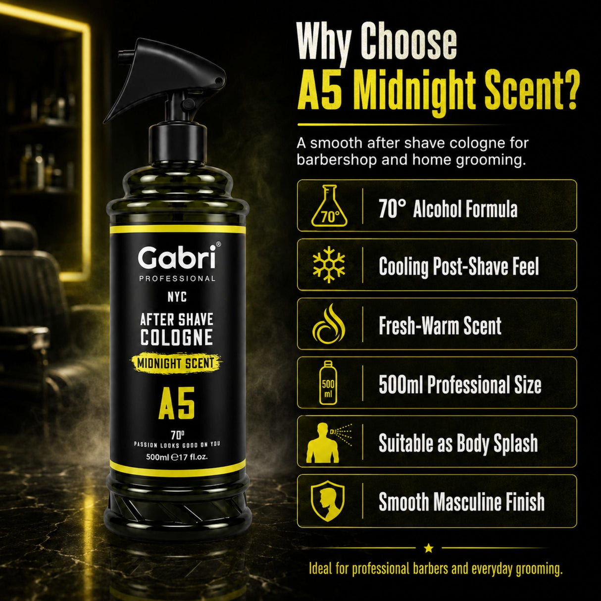 Gabri Professional - A5 After Shave Cologne Midnight Scent 500ml