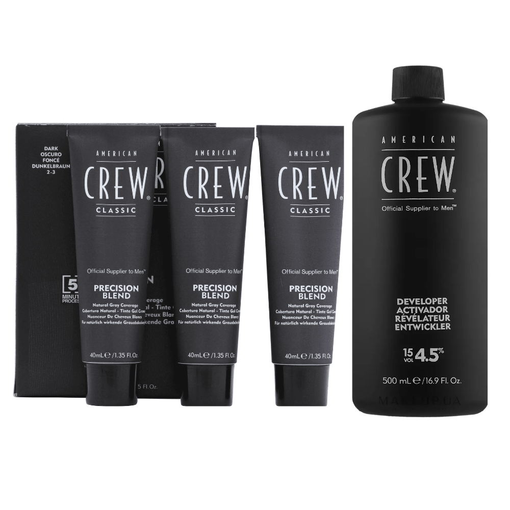 American Crew Precision Blend Dark Hair Color 2-3 - 3x40ml with Developer 15VOL - Bundle | Barber Outlet