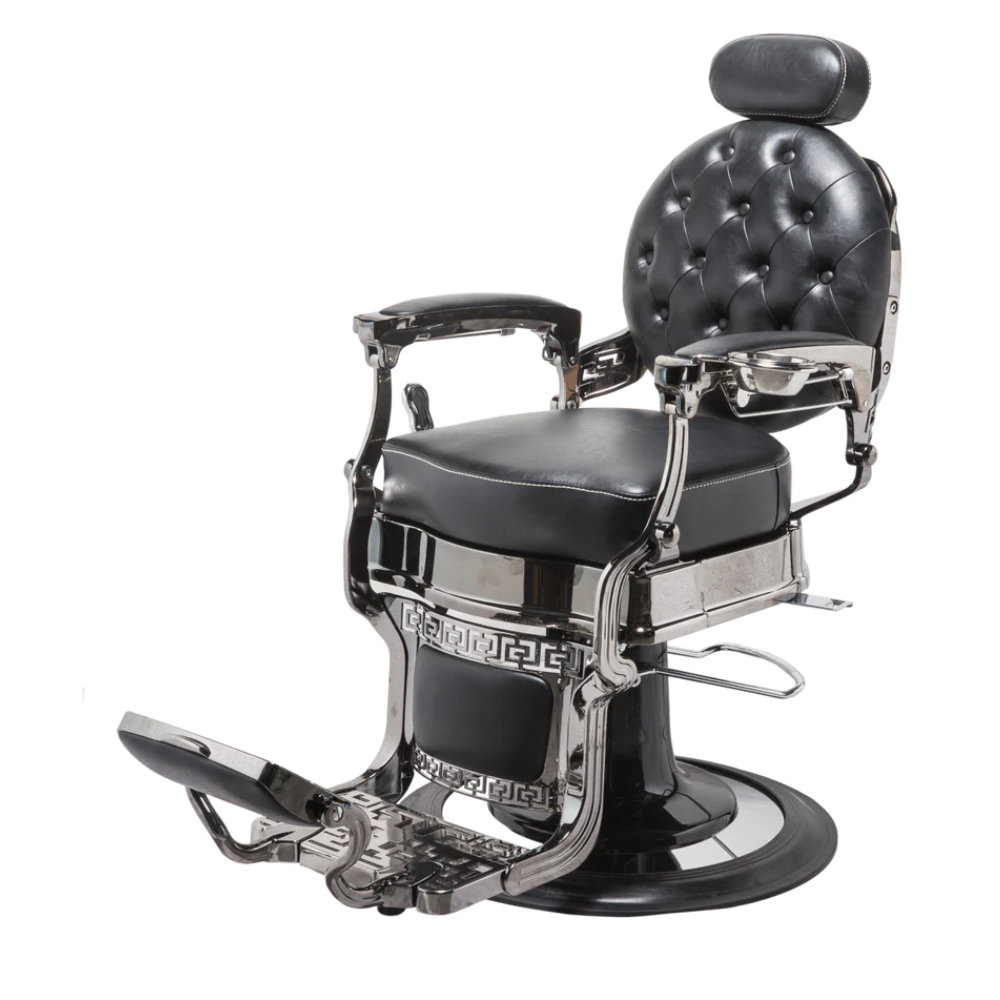 Elite Heavy-Duty Barber Chair – Midnight Black & Chrome Finish | Barber Outlet