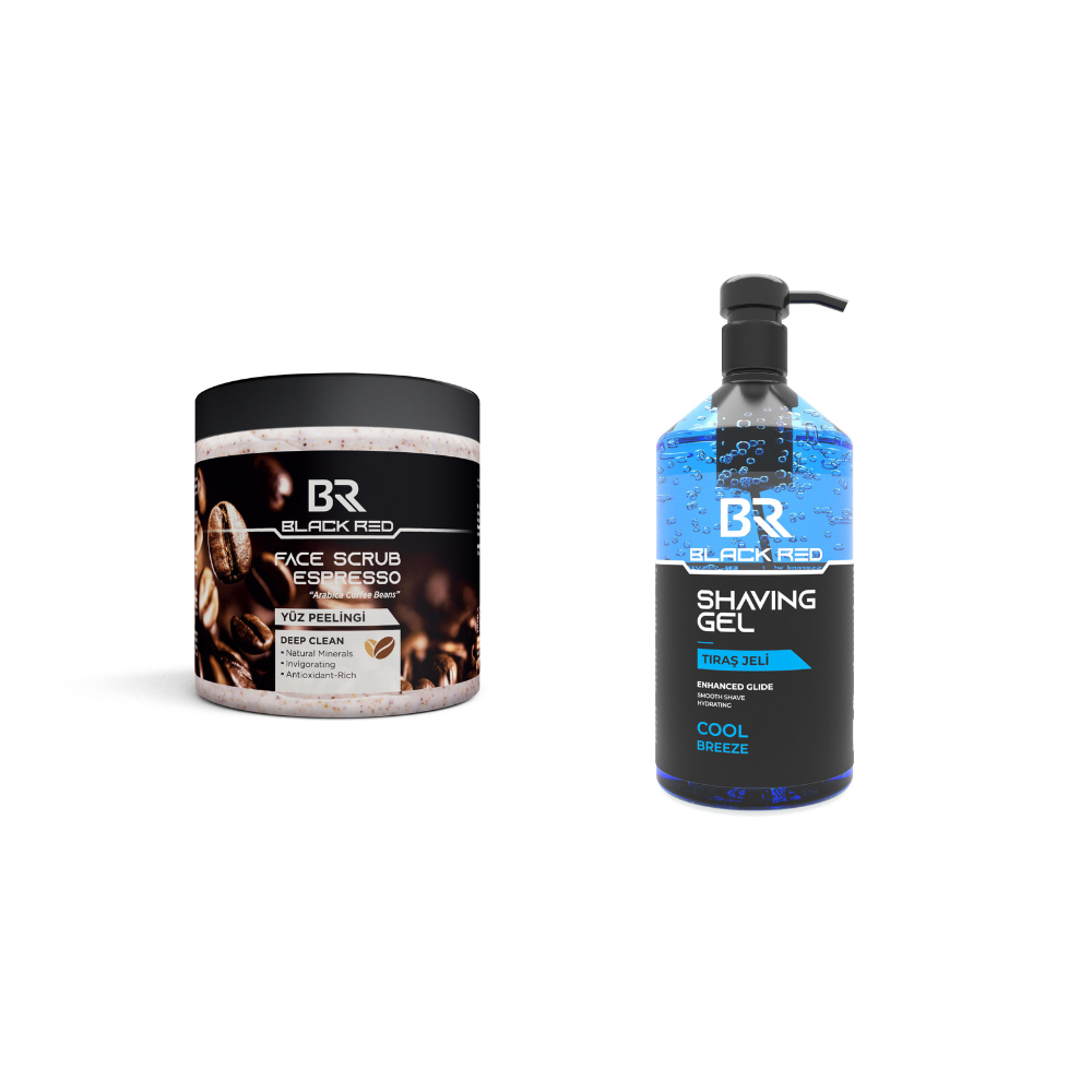 Black Red Men’s Grooming Bundle – Scrub + Shave Gel