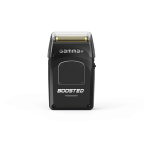 Black electric shaver with Gamma branding on a white background