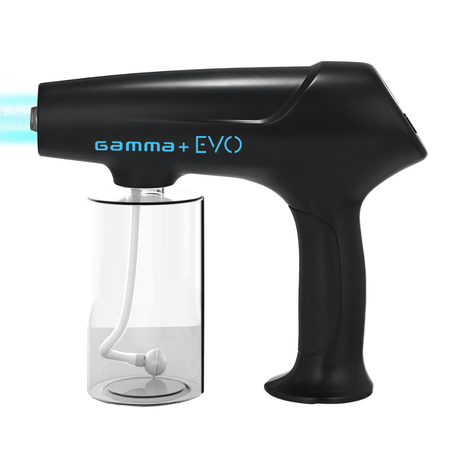Black spray gun labeled 'gamma+ EVO' on a white background
