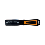 Brush with orange handle and white bristles on a white background