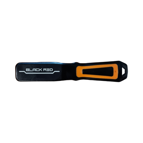 Brush with orange handle and white bristles on a white background