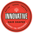 Innovative Hair Shaper label with red background and black text
