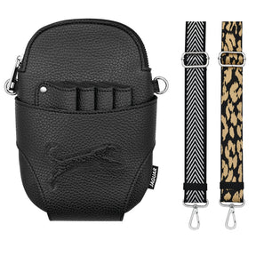 Black pouch with two strap options on a white background