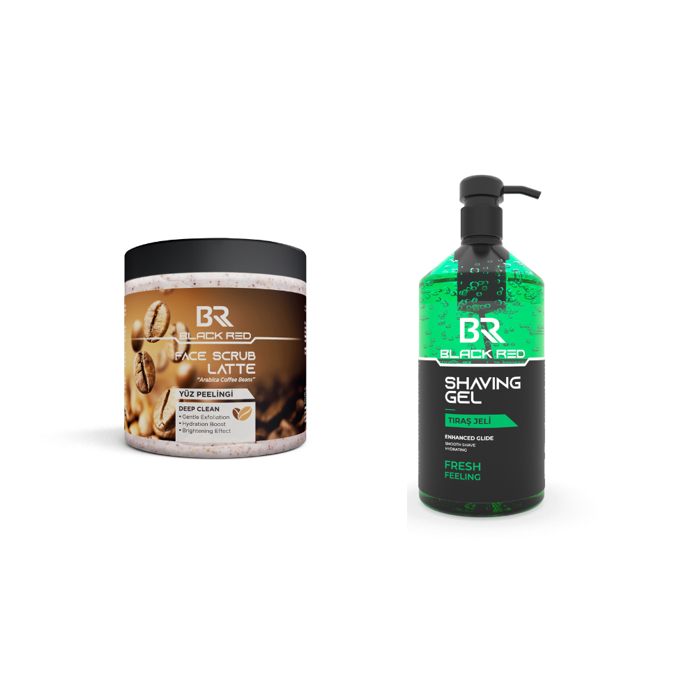 Black Red Men’s Grooming Bundle – Scrub + Shave Gel