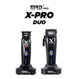 Two hair trimmers with 'MRD Pro X-Pro Duo' branding on a white background