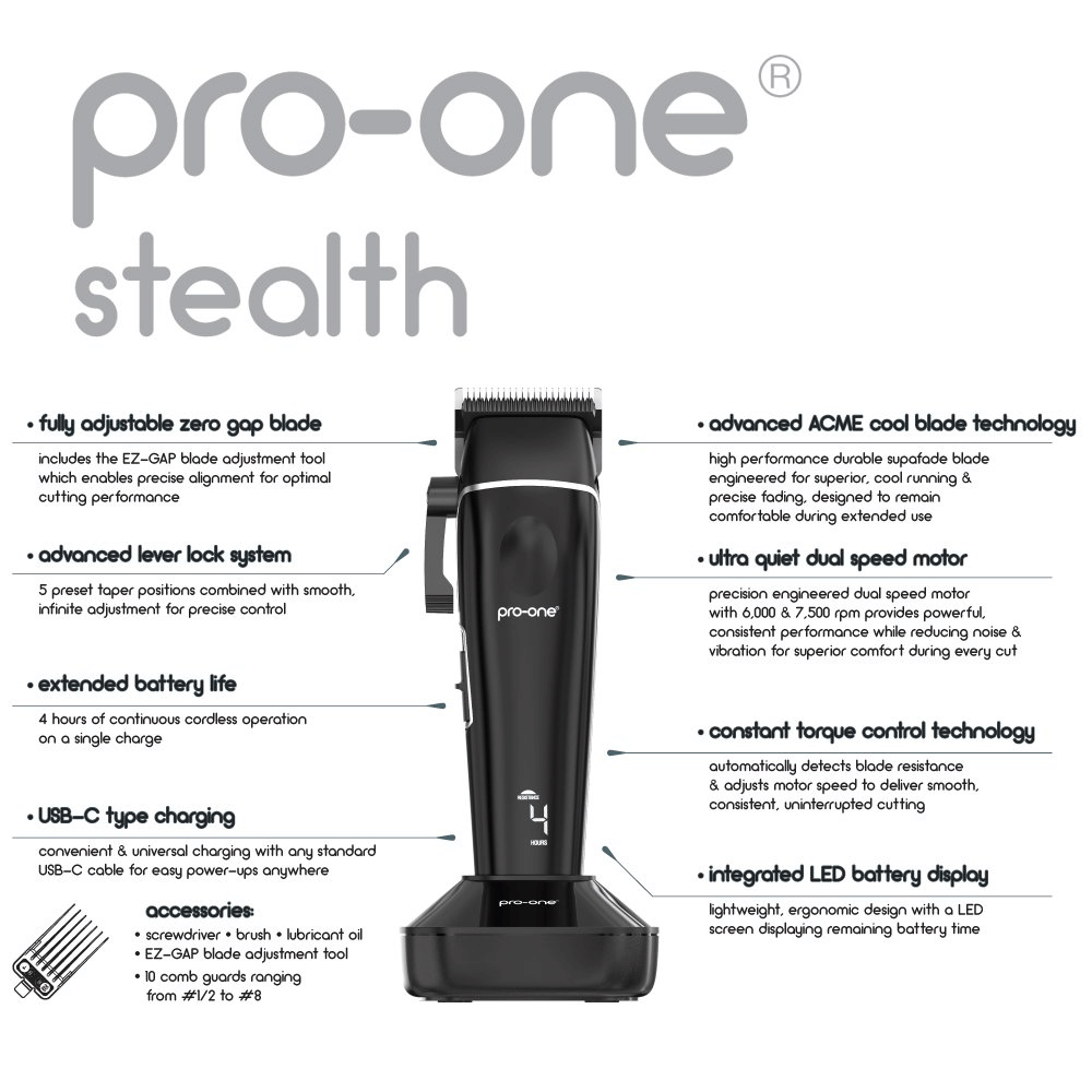 Pro One Stealth Professional Cordless Clipper