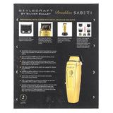 Package of Stylecraft by Silver Bullet Saber II hair clipper with product details on a black background