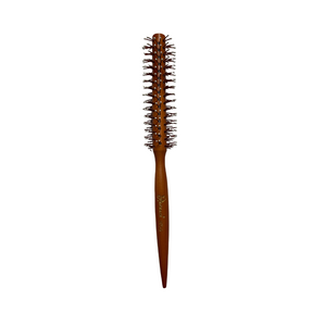 Brown hairbrush with bristle head on a white background