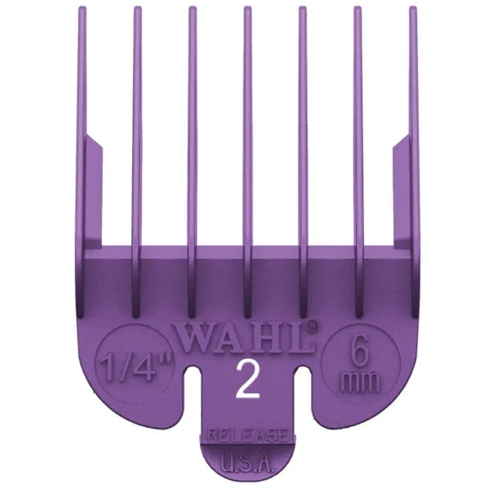 Purple Wahl hair clipper guide comb on a white background